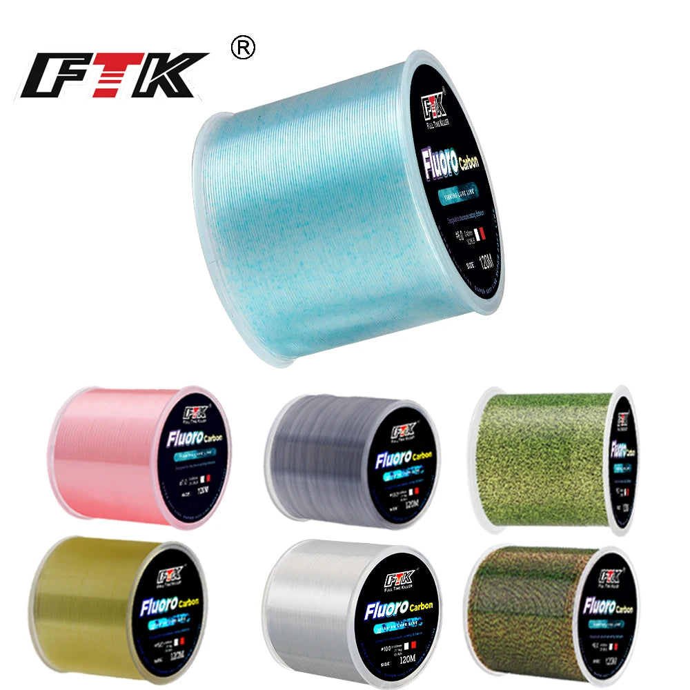 FTK 120M Invisible Fishing Line Speckle Fluorocarbon Coating Fishing Line 0.20Mm-0.50Mm 4.13LB-34.32LB Super Strong Spotted Line