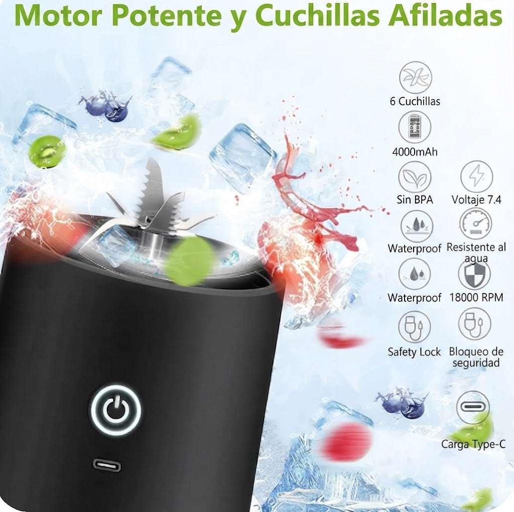 Nueva Copa Licuadora Portátil 4000mAh 600ML Cuchilla de 10 Hojas Motor Potente Mini Licuadora para Batidos y Smoothies para Exteriores
