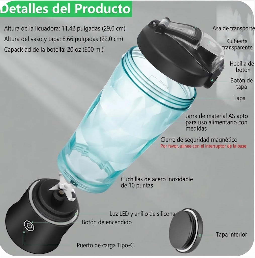Nueva Copa Licuadora Portátil 4000mAh 600ML Cuchilla de 10 Hojas Motor Potente Mini Licuadora para Batidos y Smoothies para Exteriores